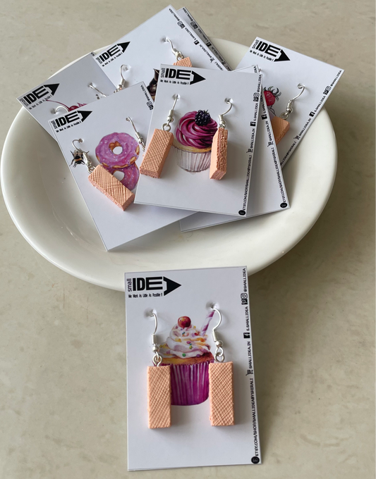 Cream Waffer Biscuit Mini Food Earrings