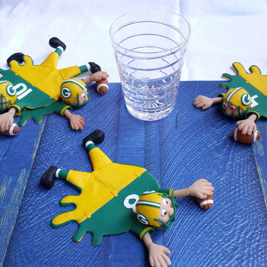 Green American Football Splattered Clay Coaster