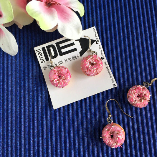 Pink Donut With Sprinkles Mini Food Earrings