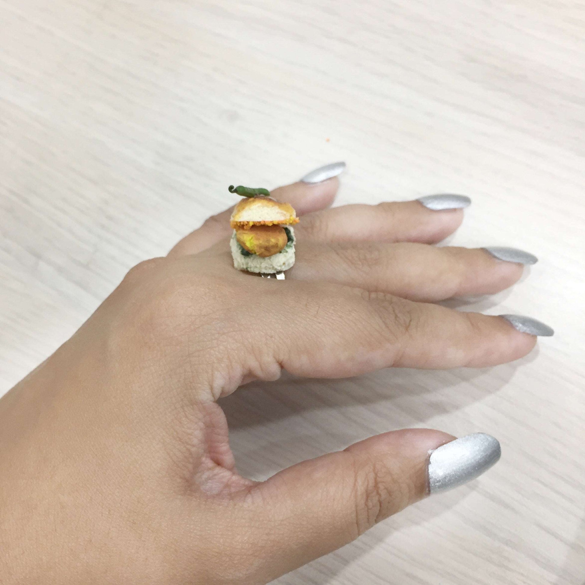 Mumbai Vadapav Miniature Quirky Finger Ring