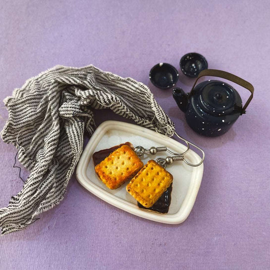 Chocolate Cream Biscuit Miniature Earrings