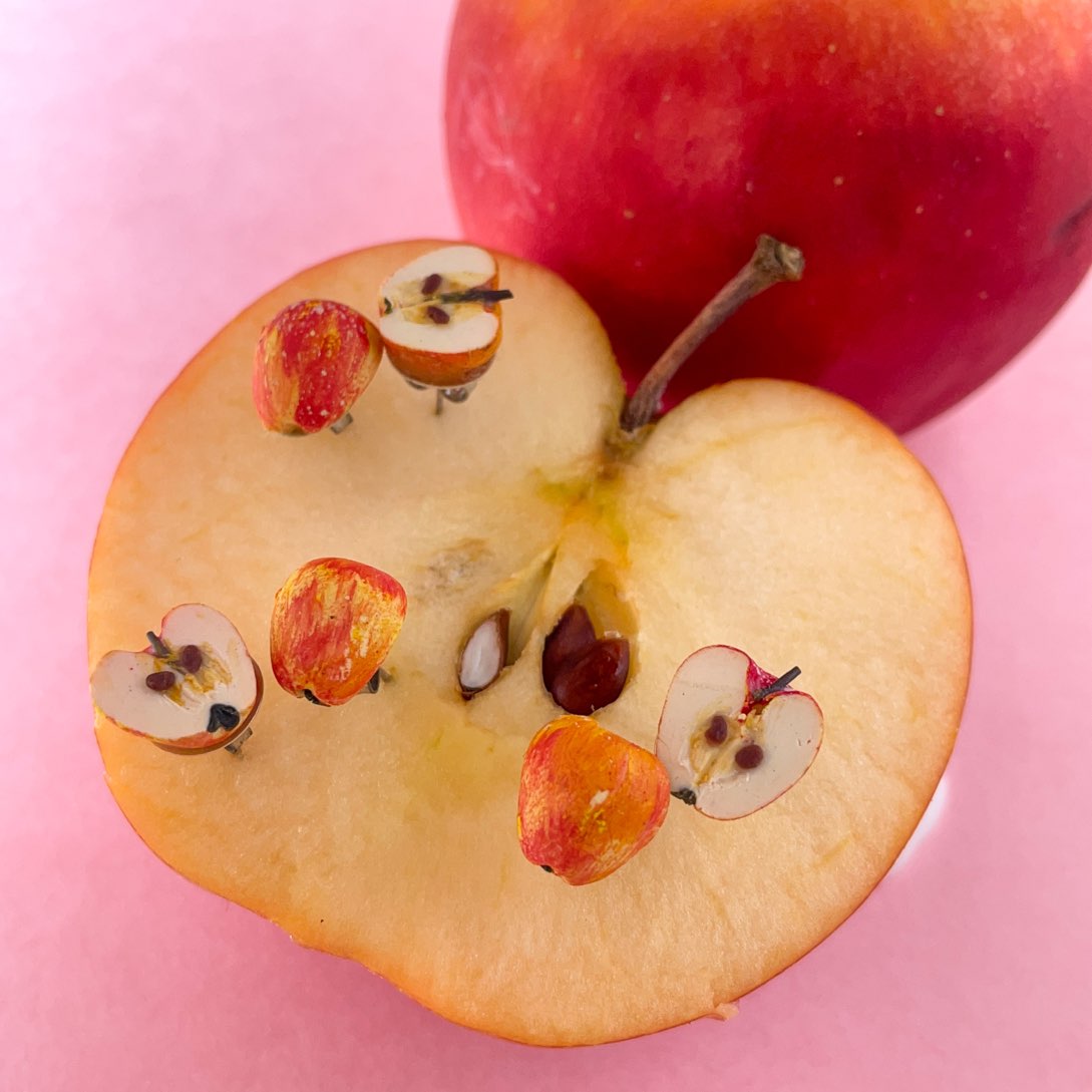 Apple Fruit Halves Miniature Ear Studs