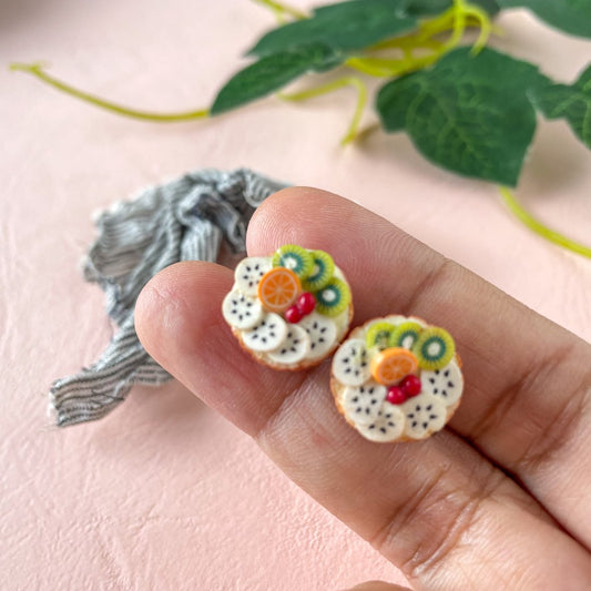 Cream Fruit Tart Miniature Food Ear Studs