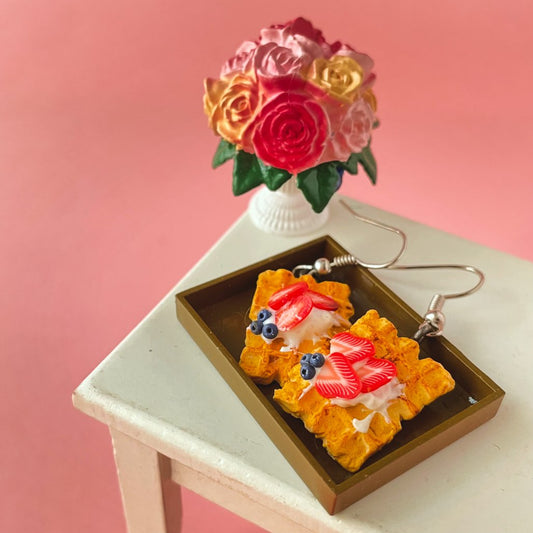 Waffles With Berries Miniature Food Earrings