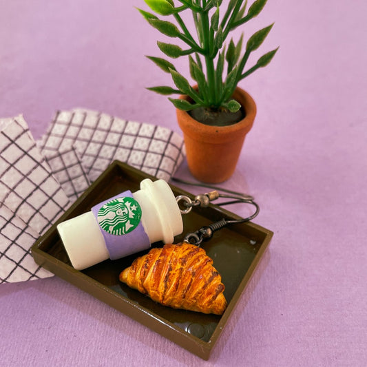 Starbucks Coffee & Croissant Mini Food Earrings