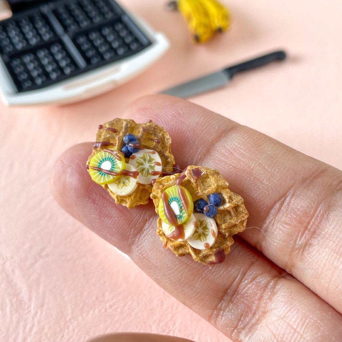 Banana Blueberry Flower Waffles Miniature Ear Studs