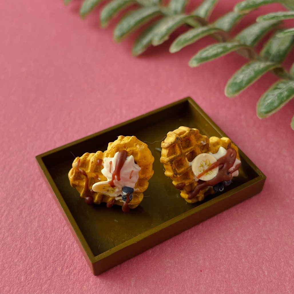 Heart Fruit Waffles Miniature Food Ear Studs