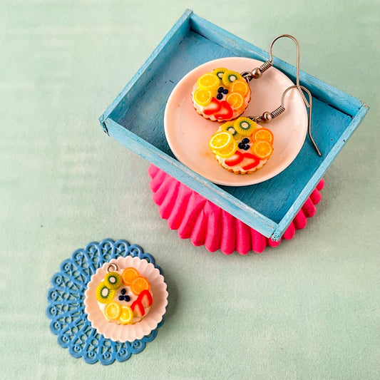 Cream Fruit Miniature Tarts Earrings