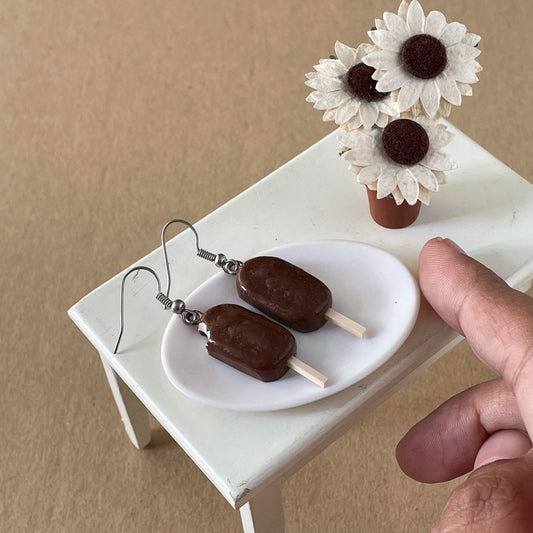 Chocolate Icecream Bar With Bite Mini Earrings