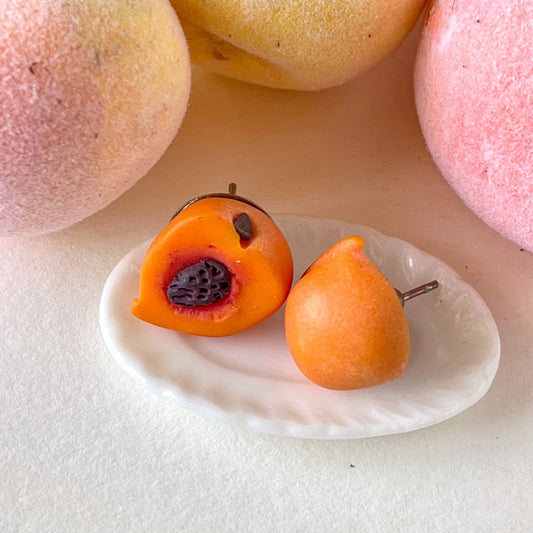 Peach Fruit Halves Miniature Ear Studs