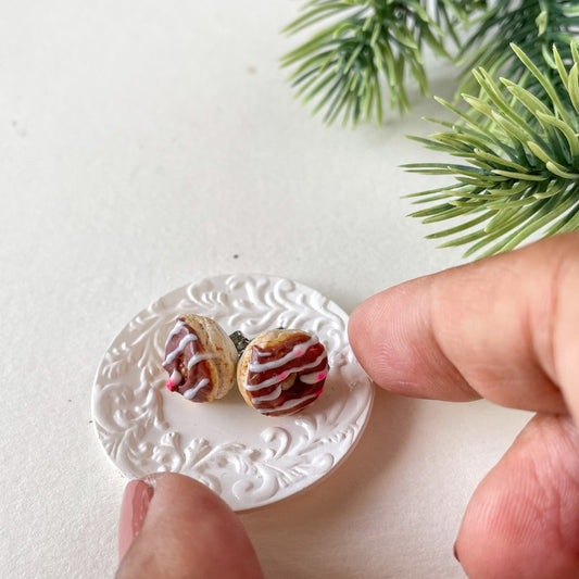 Chocolate Miniature Donut Food Ear Studs