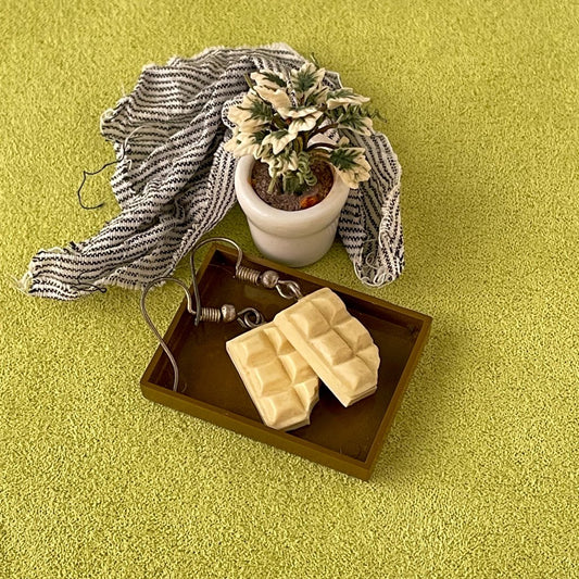 White Chocolate Slab Mini Food Earrings