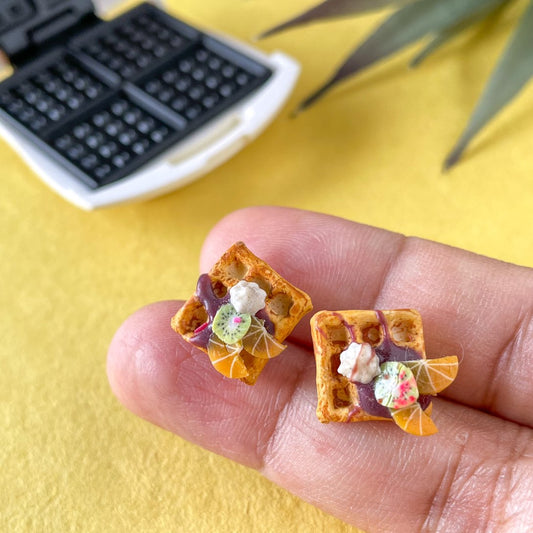 Orange Kiwi Square Miniature Waffles Ear Studs