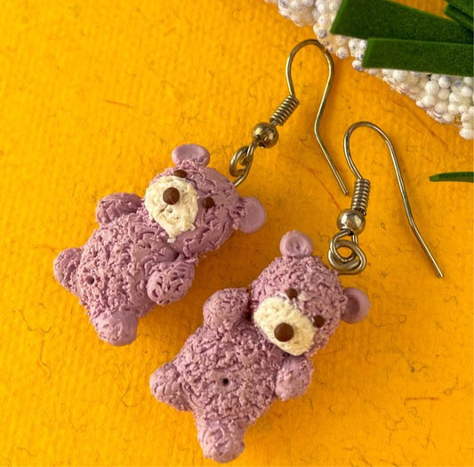 Purple Miniature Teddy Bear Earrings