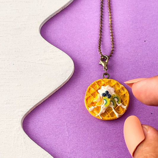 Waffle With Whipped Cream Miniature Pendant Charm Necklace
