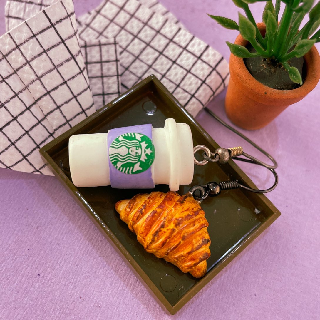 Starbucks Coffee & Croissant Mini Food Earrings