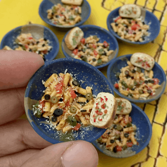 Italian Penne Pasta Garlic Bread Miniature Food Magnet