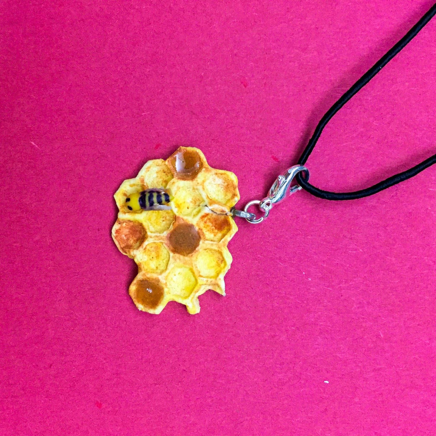 Honeycomb Honeybee Miniature Charm Pendant & Necklace 