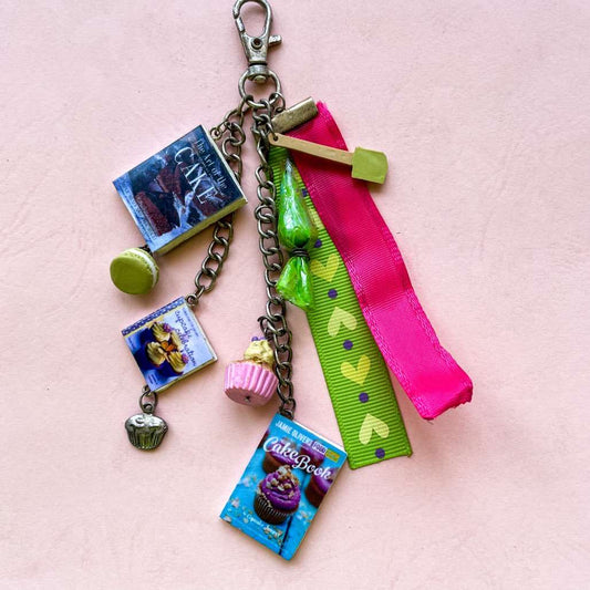 cake baking bag purse charm in pink and green colours