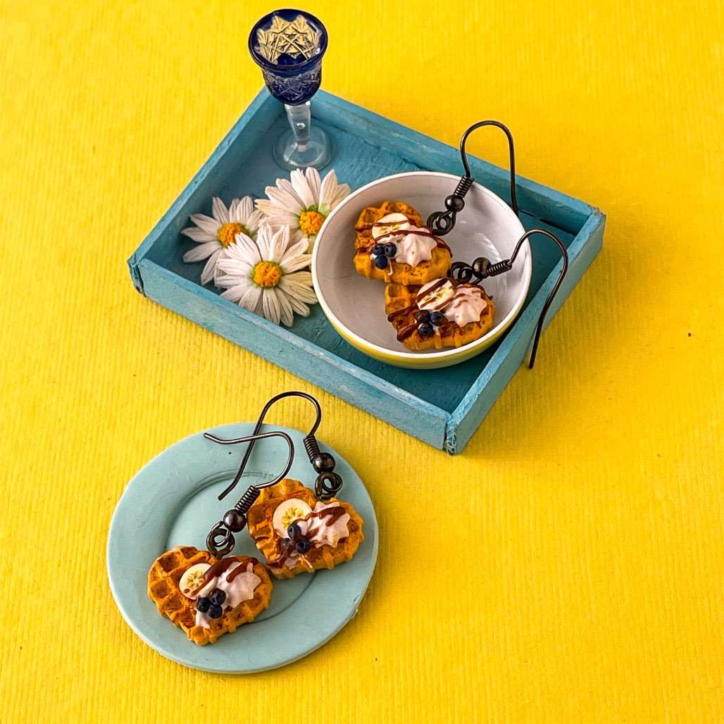 Heart Waffles With Mini Banana Fruit Earrings