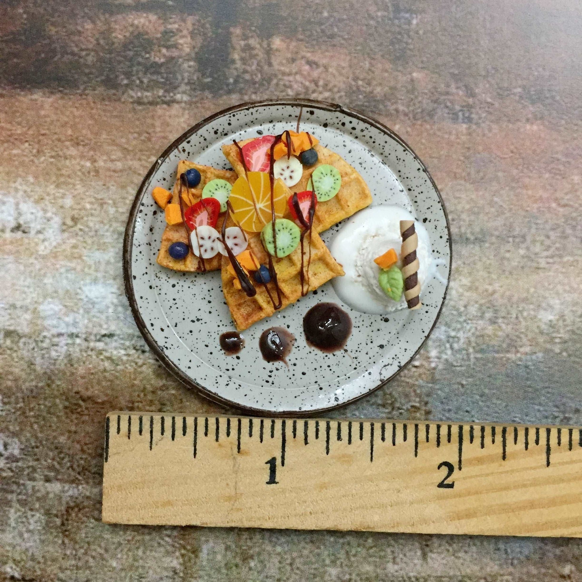Belgian Waffle With Fruit Icecream Miniature Food Magnet