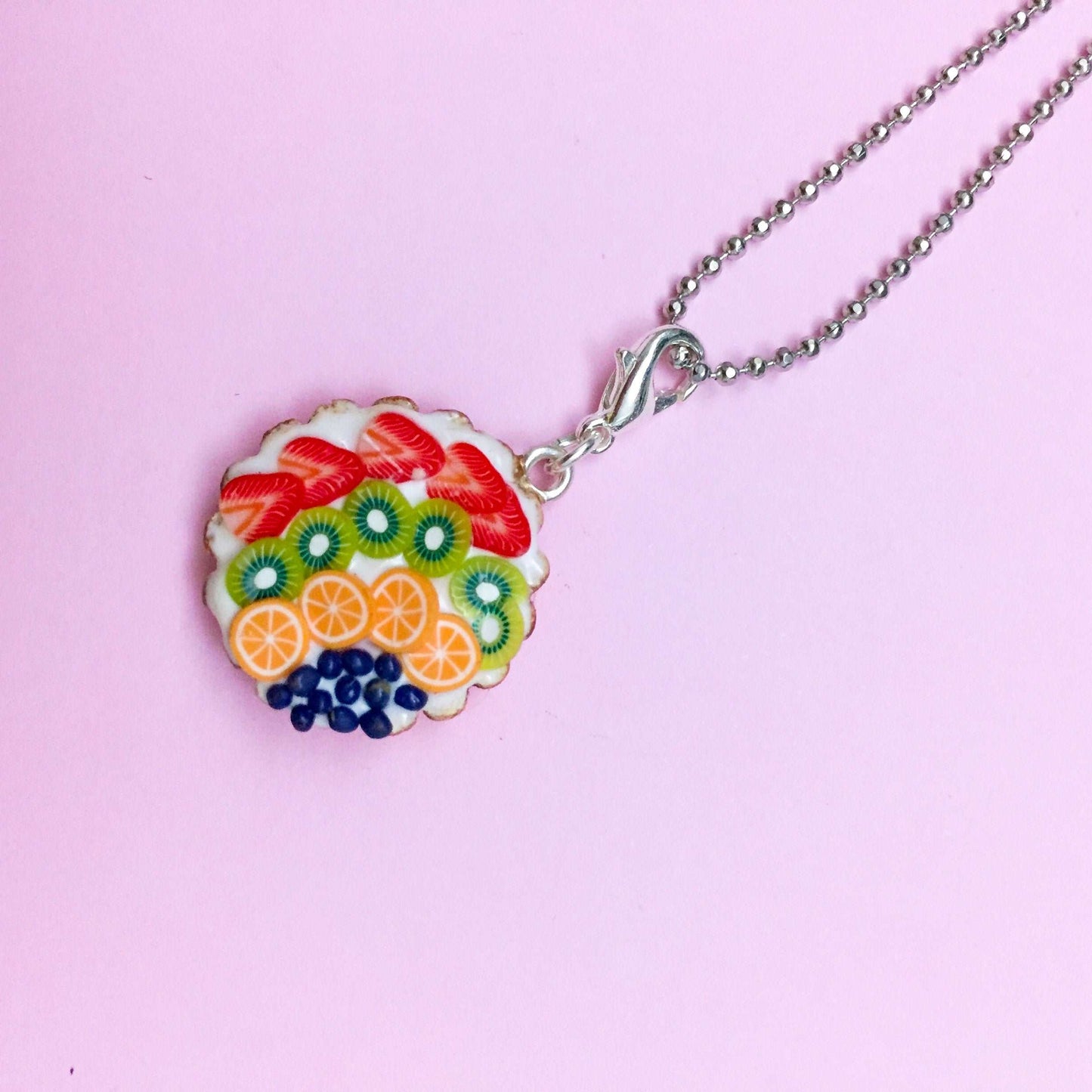 Cream Fruit Tart Miniature Charm Pendant Necklace