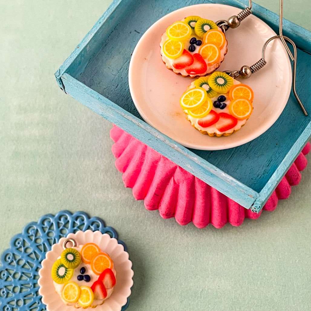 Cream Fruit Miniature Tarts Earrings