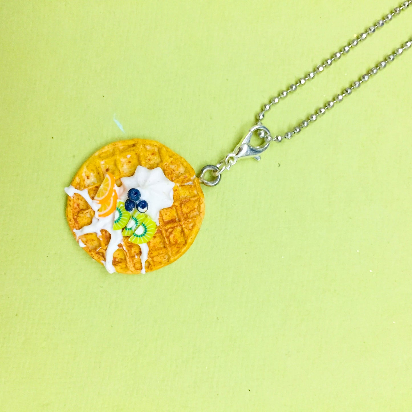 Waffle With Whipped Cream Miniature Pendant Charm Necklace