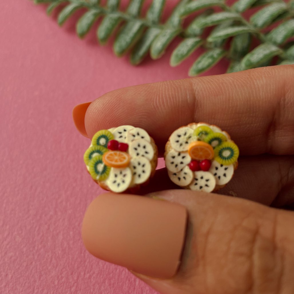 Cream Fruit Tart Miniature Food Ear Studs