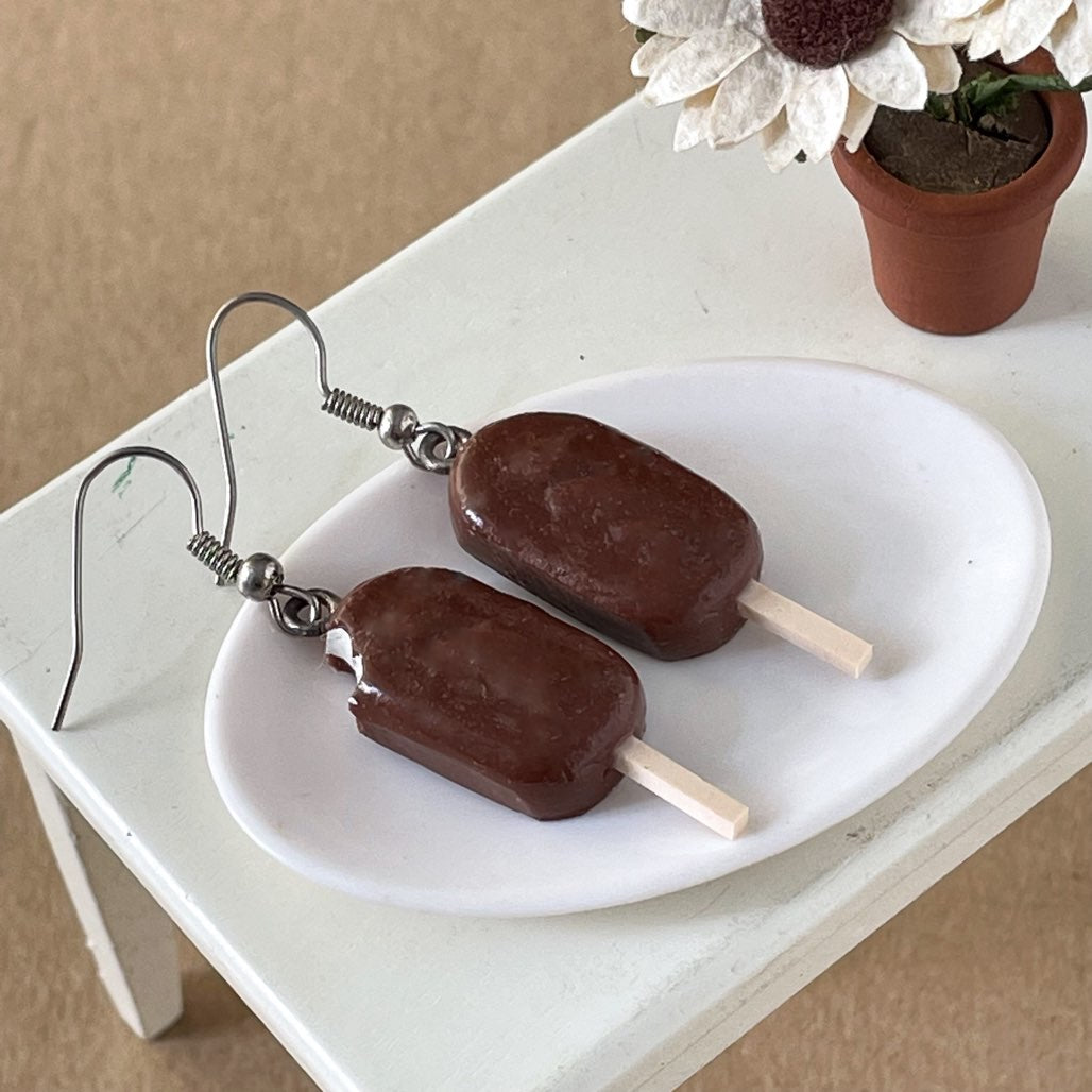Chocolate Icecream Bar With Bite Mini Earrings