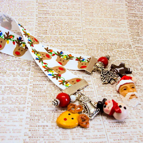 White Christmas Reindeer Ribbon Bookmark