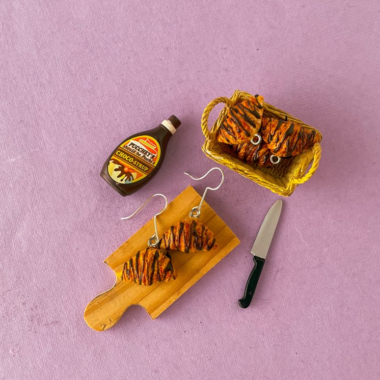 French Croissant Mini Food Earrings