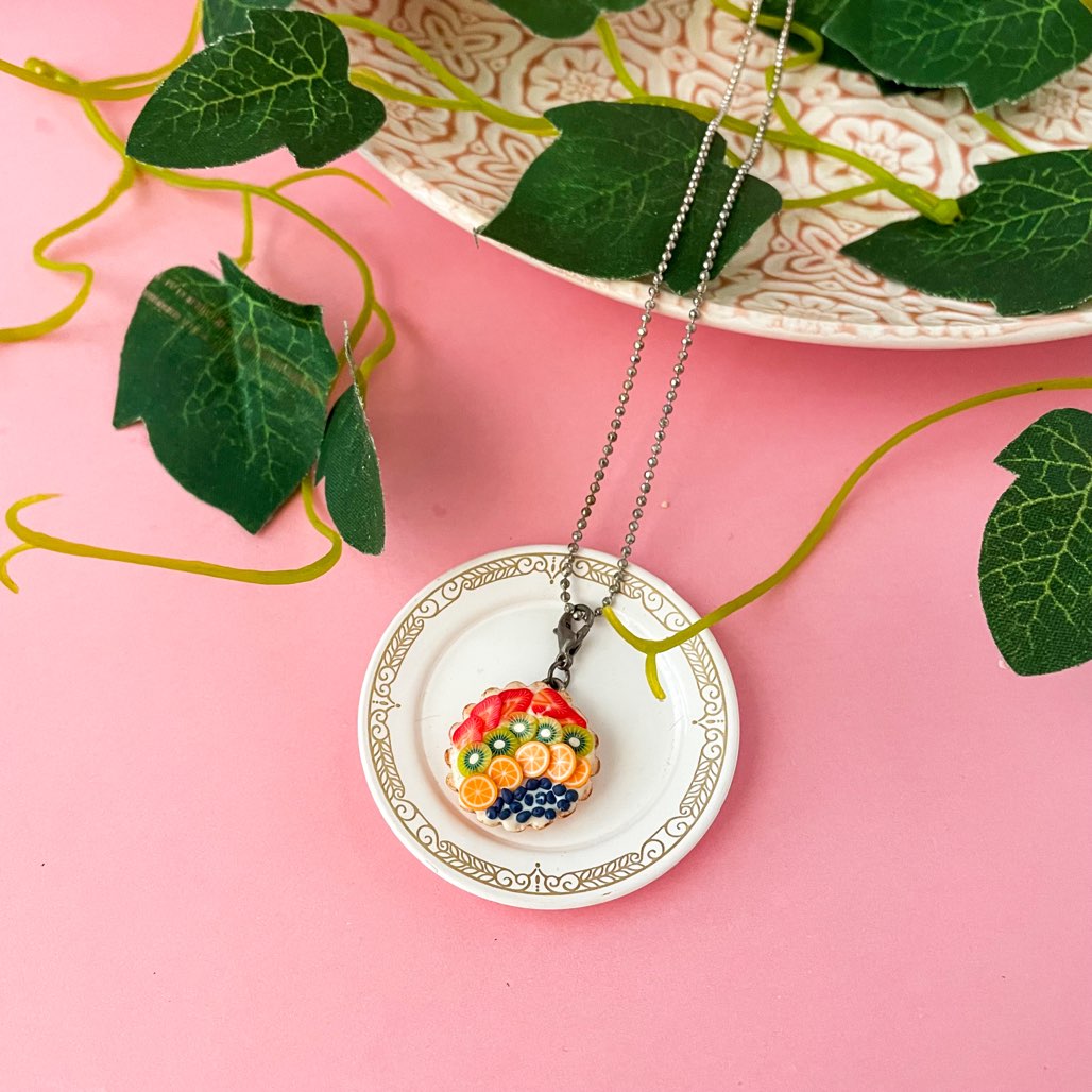 Cream Fruit Tart Miniature Charm Pendant Necklace