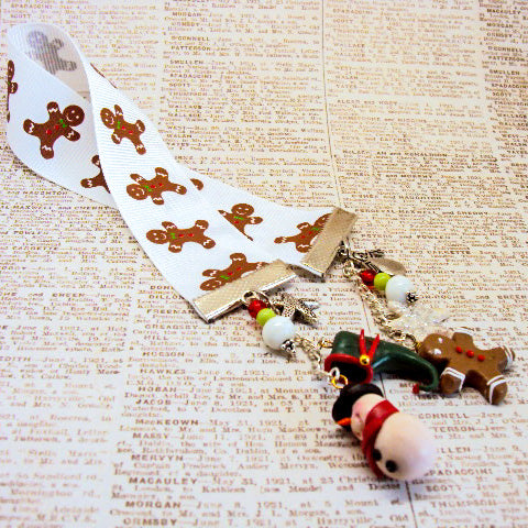 White Gingerbread Christmas Ribbon Bookmark