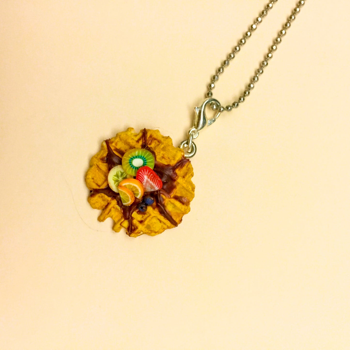 Round Chocolate Dripped Waffle Miniature Charm Pendant Necklace