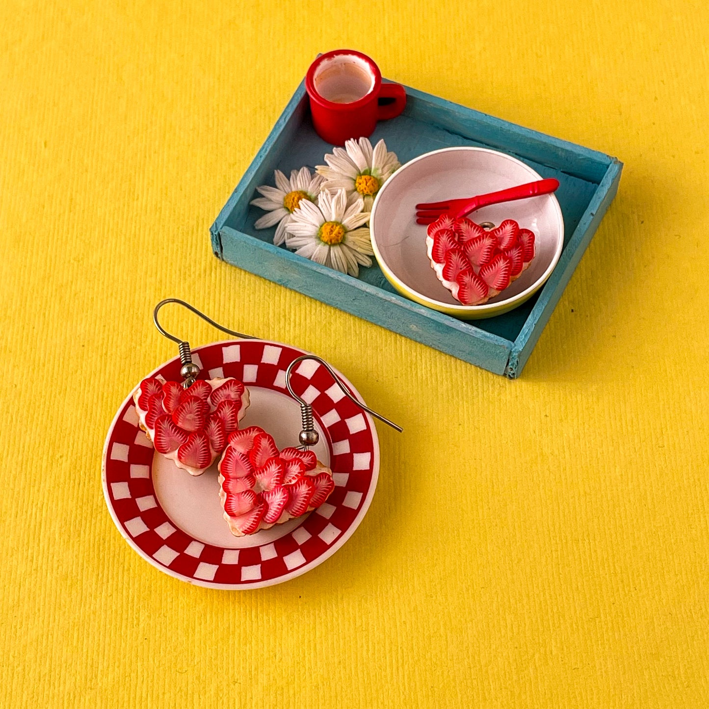 Strawberry Heart Tart Miniature Food Earring