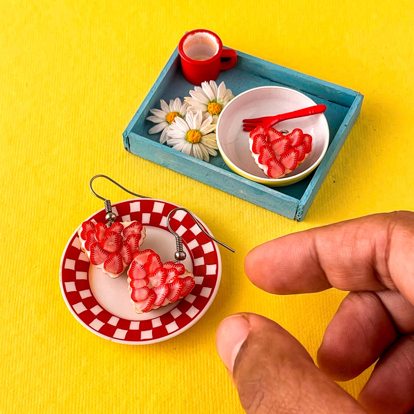 Strawberry Heart Tart Miniature Food Earring