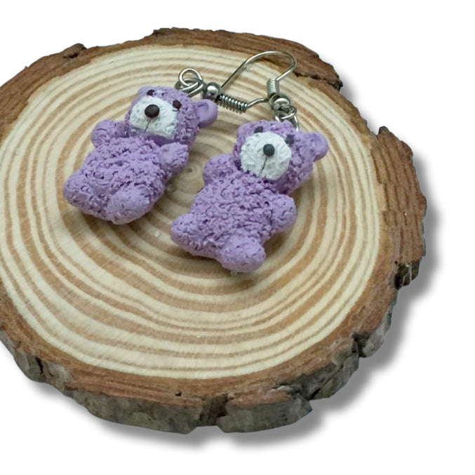 Purple Miniature Teddy Bear Earrings
