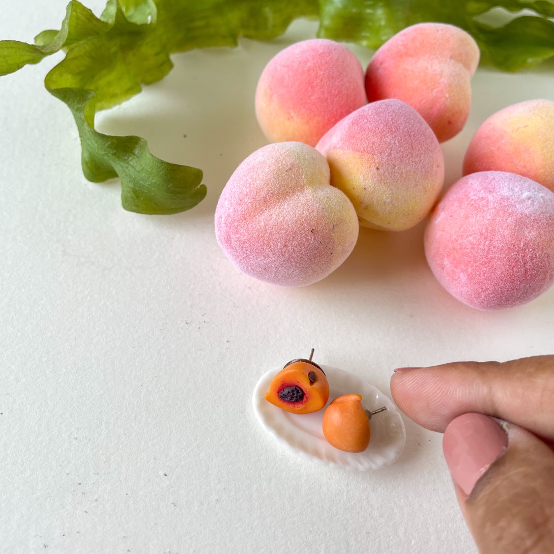Peach Fruit Halves Miniature Ear Studs
