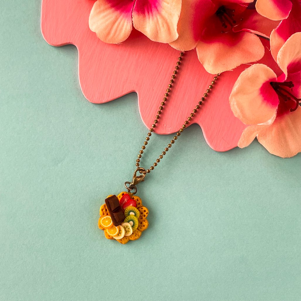 Heart Waffles With Mini Fruit Topping Charm Pendant Necklace