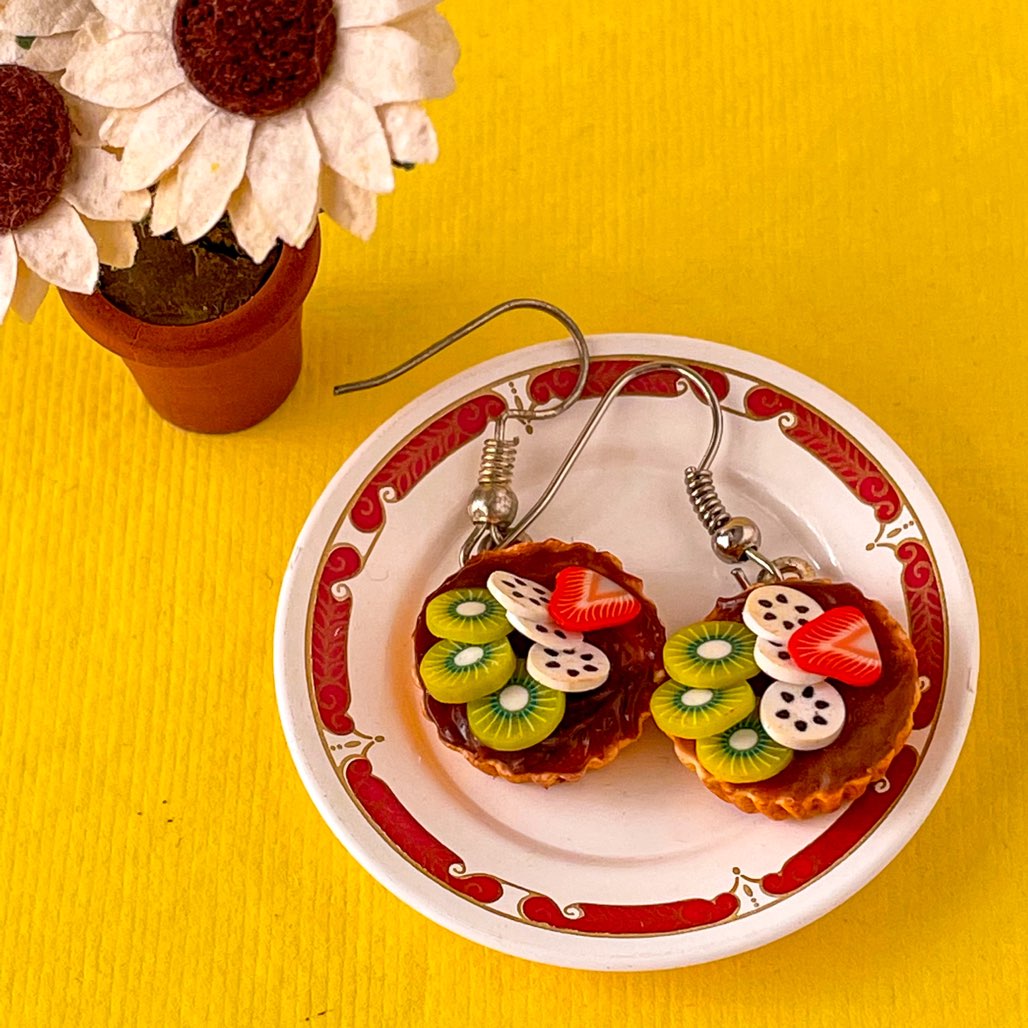 Chocolate Fruit Tart Mini Food Earrings