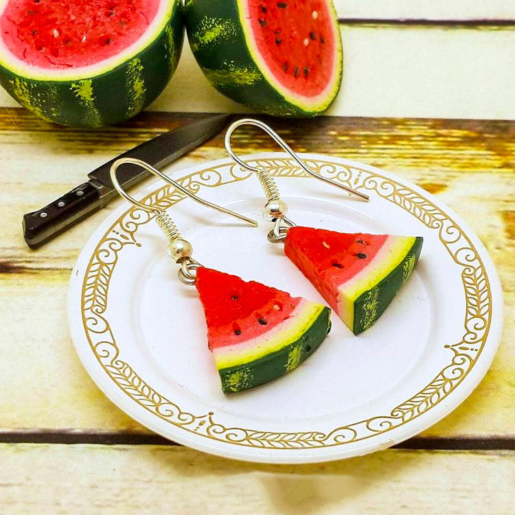 Watermelon Quarter Slice Miniature Fruit Earrings