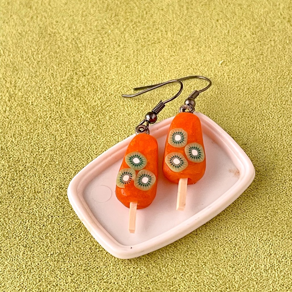 Orange Kiwi Miniature Ice Cream Popsicle Bar Earrings