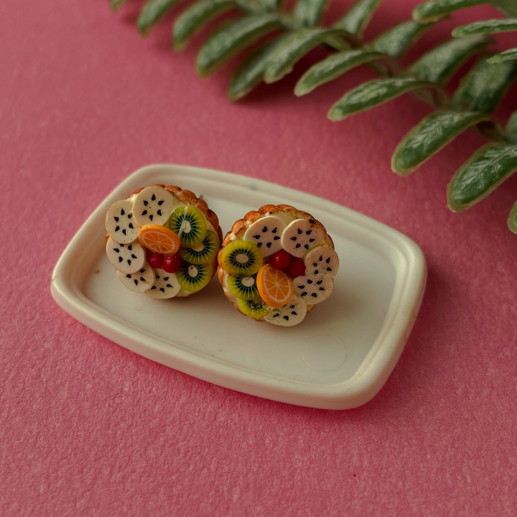 Cream Fruit Tart Miniature Food Ear Studs