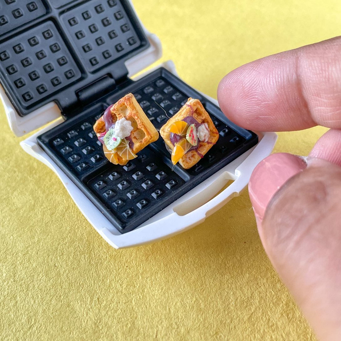 Orange Kiwi Square Miniature Waffles Ear Studs