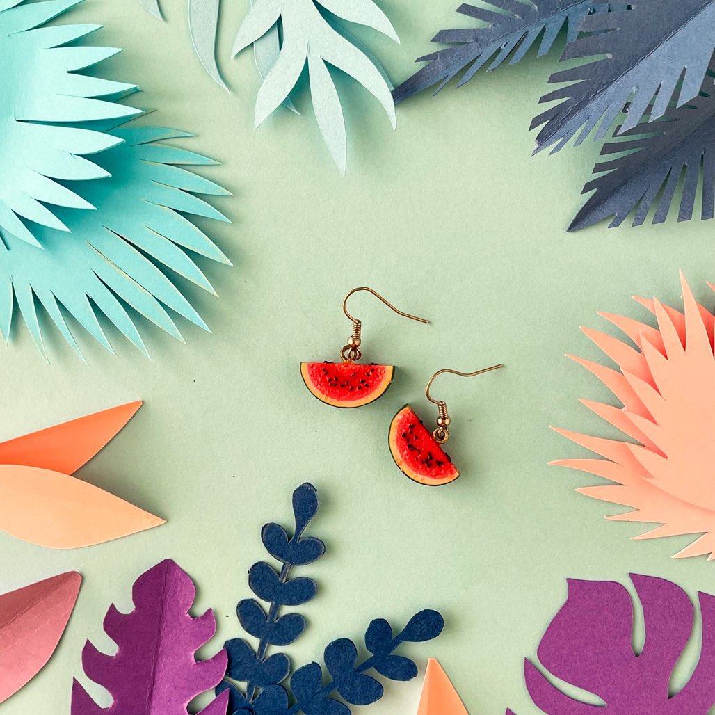 Watermelon Slice Miniature Fruit Earrings