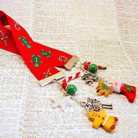 Red Gingerbread Christmas Ribbon Bookmark