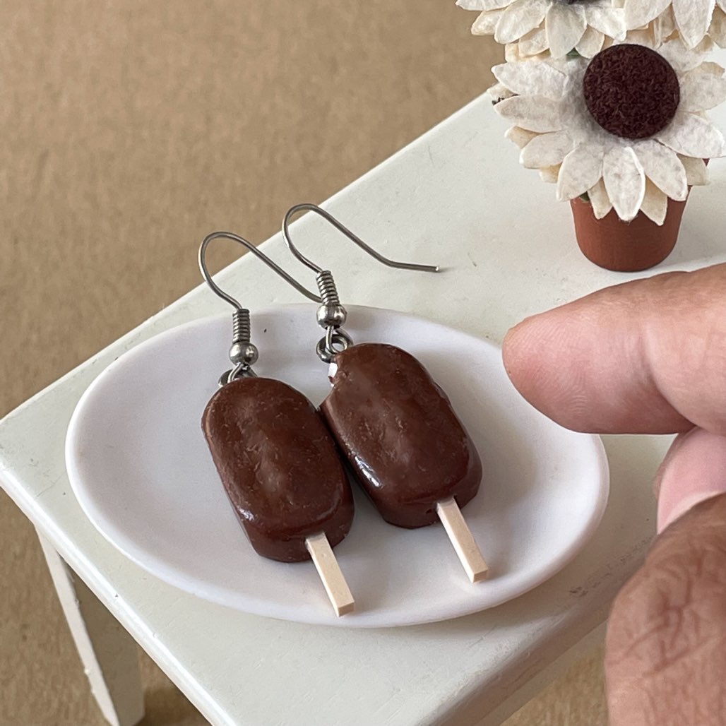 Chocolate Icecream Bar With Bite Mini Earrings