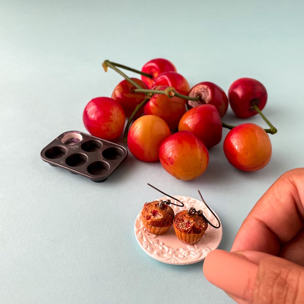 Cherry Muffin Miniature Food Earrings