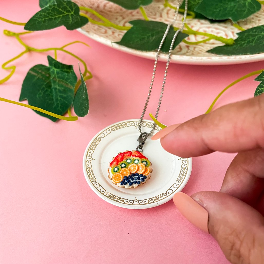 Cream Fruit Tart Miniature Charm Pendant Necklace